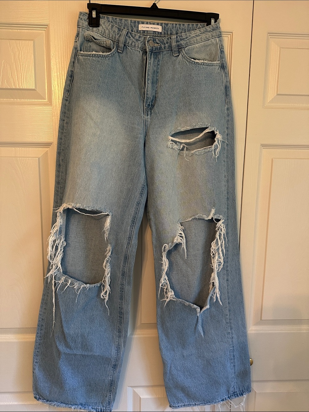 Flying Monkey Light Blue Distressed Wide Leg Jeans
